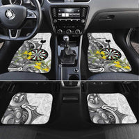 Personalised New Zealand Darts Car Mats Kowhai Floral with Maori Tattoo LT9 Set 4pcs Black - Polynesian Pride