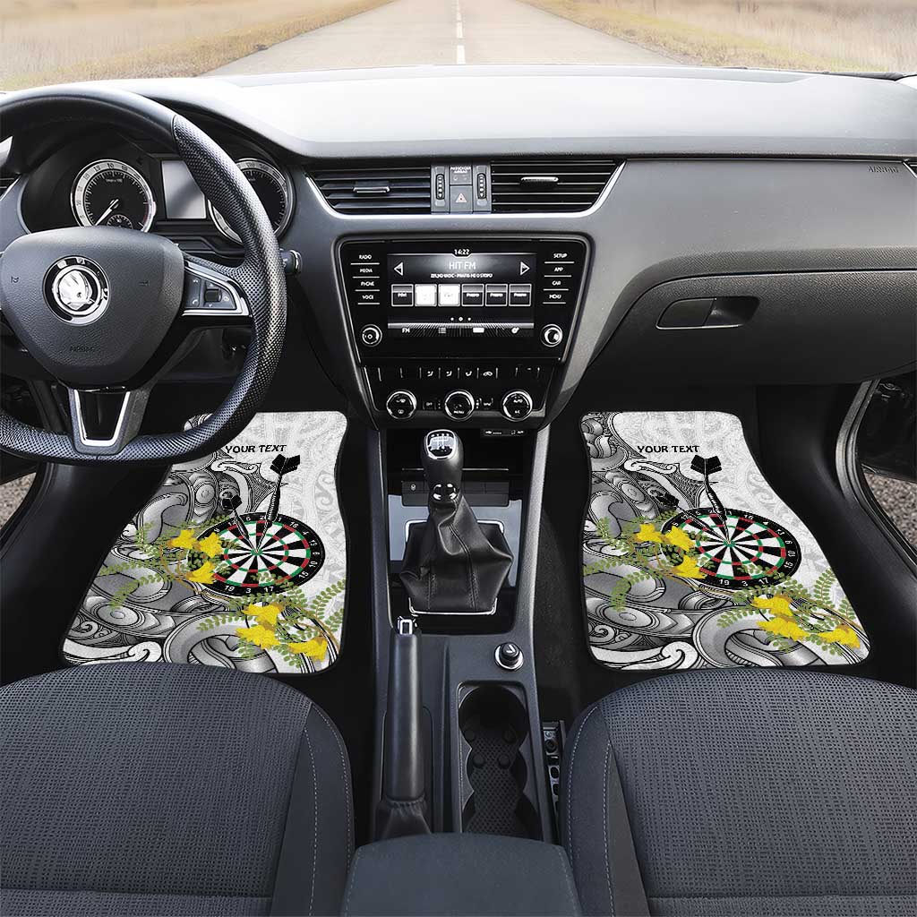 Personalised New Zealand Darts Car Mats Kowhai Floral with Maori Tattoo LT9 Set 2pcs - Front Black - Polynesian Pride