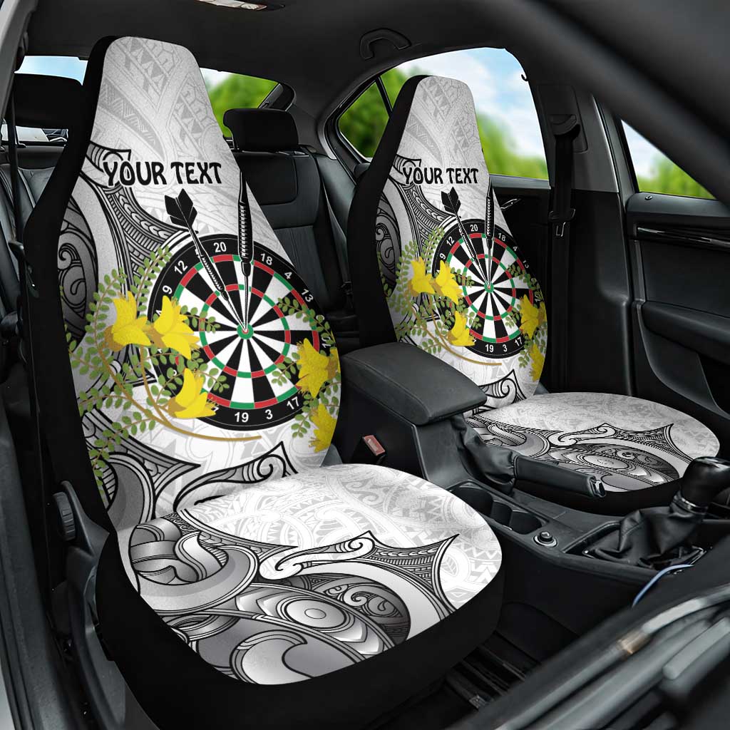 Personalised New Zealand Darts Car Seat Cover Kowhai Floral with Maori Tattoo LT9 One Size Black - Polynesian Pride