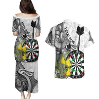 Personalised New Zealand Darts Couples Matching Puletasi and Hawaiian Shirt Kowhai Floral with Maori Tattoo LT9 - Polynesian Pride