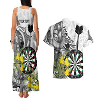 Personalised New Zealand Darts Couples Matching Tank Maxi Dress and Hawaiian Shirt Kowhai Floral with Maori Tattoo LT9 - Polynesian Pride