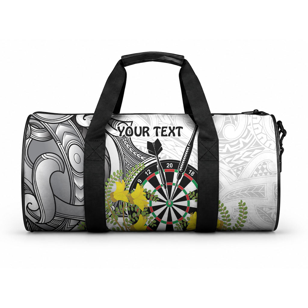 Personalised New Zealand Darts Duffle Bag Kowhai Floral with Maori Tattoo LT9 One size Black - Polynesian Pride