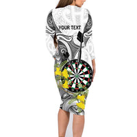 Personalised New Zealand Darts Family Matching Long Sleeve Bodycon Dress and Hawaiian Shirt Kowhai Floral with Maori Tattoo LT9 - Polynesian Pride