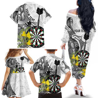 Personalised New Zealand Darts Family Matching Off The Shoulder Long Sleeve Dress and Hawaiian Shirt Kowhai Floral with Maori Tattoo LT9 - Polynesian Pride