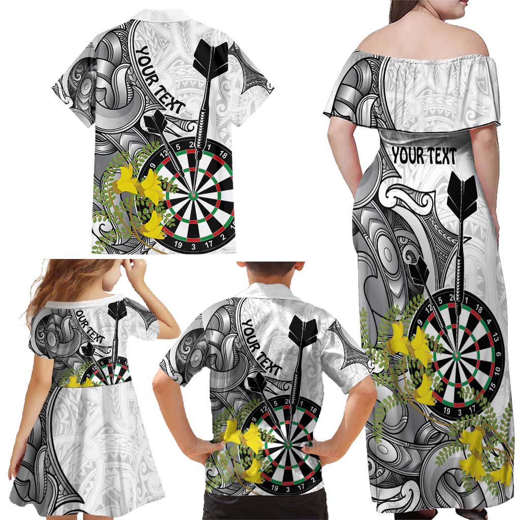 Personalised New Zealand Darts Family Matching Off Shoulder Maxi Dress and Hawaiian Shirt Kowhai Floral with Maori Tattoo LT9 - Polynesian Pride