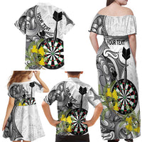 Personalised New Zealand Darts Family Matching Off Shoulder Maxi Dress and Hawaiian Shirt Kowhai Floral with Maori Tattoo LT9 - Polynesian Pride