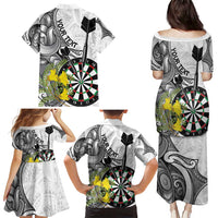 Personalised New Zealand Darts Family Matching Puletasi and Hawaiian Shirt Kowhai Floral with Maori Tattoo LT9 - Polynesian Pride