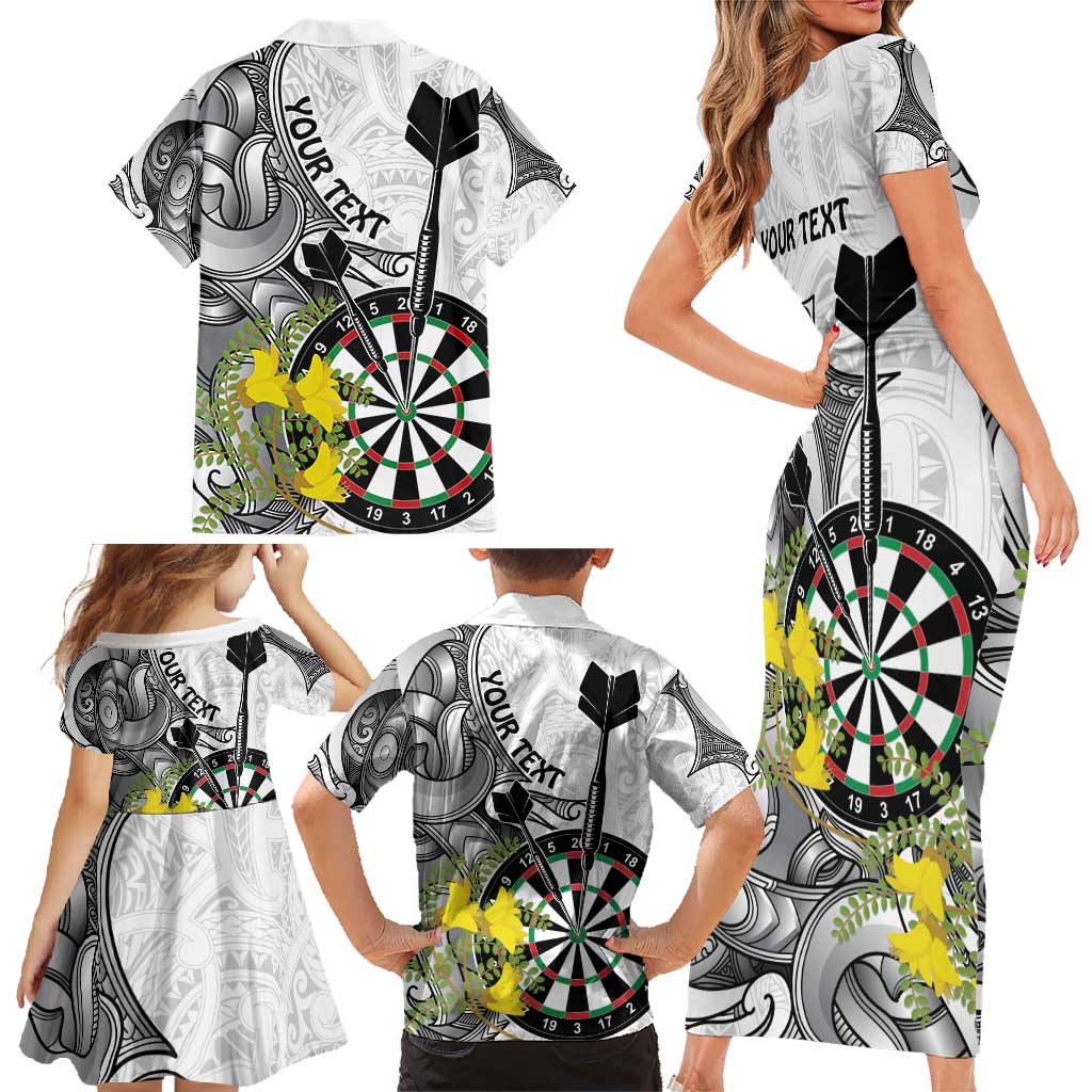 Personalised New Zealand Darts Family Matching Short Sleeve Bodycon Dress and Hawaiian Shirt Kowhai Floral with Maori Tattoo LT9 - Polynesian Pride