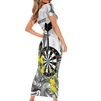 Personalised New Zealand Darts Family Matching Short Sleeve Bodycon Dress and Hawaiian Shirt Kowhai Floral with Maori Tattoo LT9 - Polynesian Pride