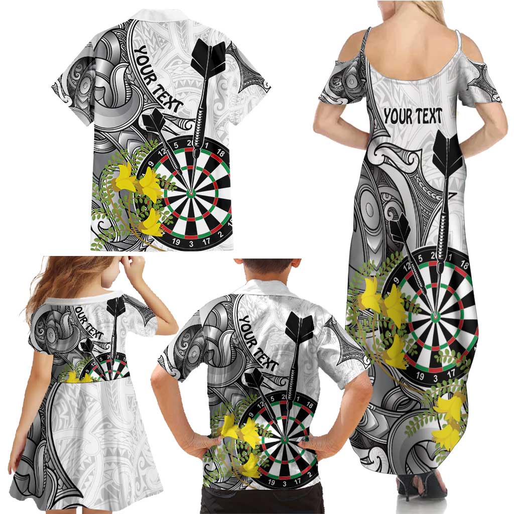 Personalised New Zealand Darts Family Matching Summer Maxi Dress and Hawaiian Shirt Kowhai Floral with Maori Tattoo LT9 - Polynesian Pride