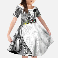 Personalised New Zealand Darts Family Matching Tank Maxi Dress and Hawaiian Shirt Kowhai Floral with Maori Tattoo LT9 Daughter's Dress Black - Polynesian Pride