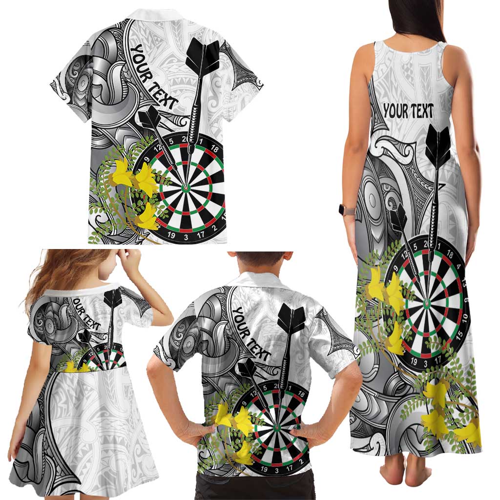 Personalised New Zealand Darts Family Matching Tank Maxi Dress and Hawaiian Shirt Kowhai Floral with Maori Tattoo LT9 - Polynesian Pride