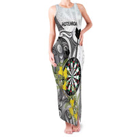 Personalised New Zealand Darts Family Matching Tank Maxi Dress and Hawaiian Shirt Kowhai Floral with Maori Tattoo LT9 Mom's Dress Black - Polynesian Pride