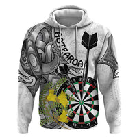 Personalised New Zealand Darts Hoodie Kowhai Floral with Maori Tattoo LT9 Pullover Hoodie Black - Polynesian Pride