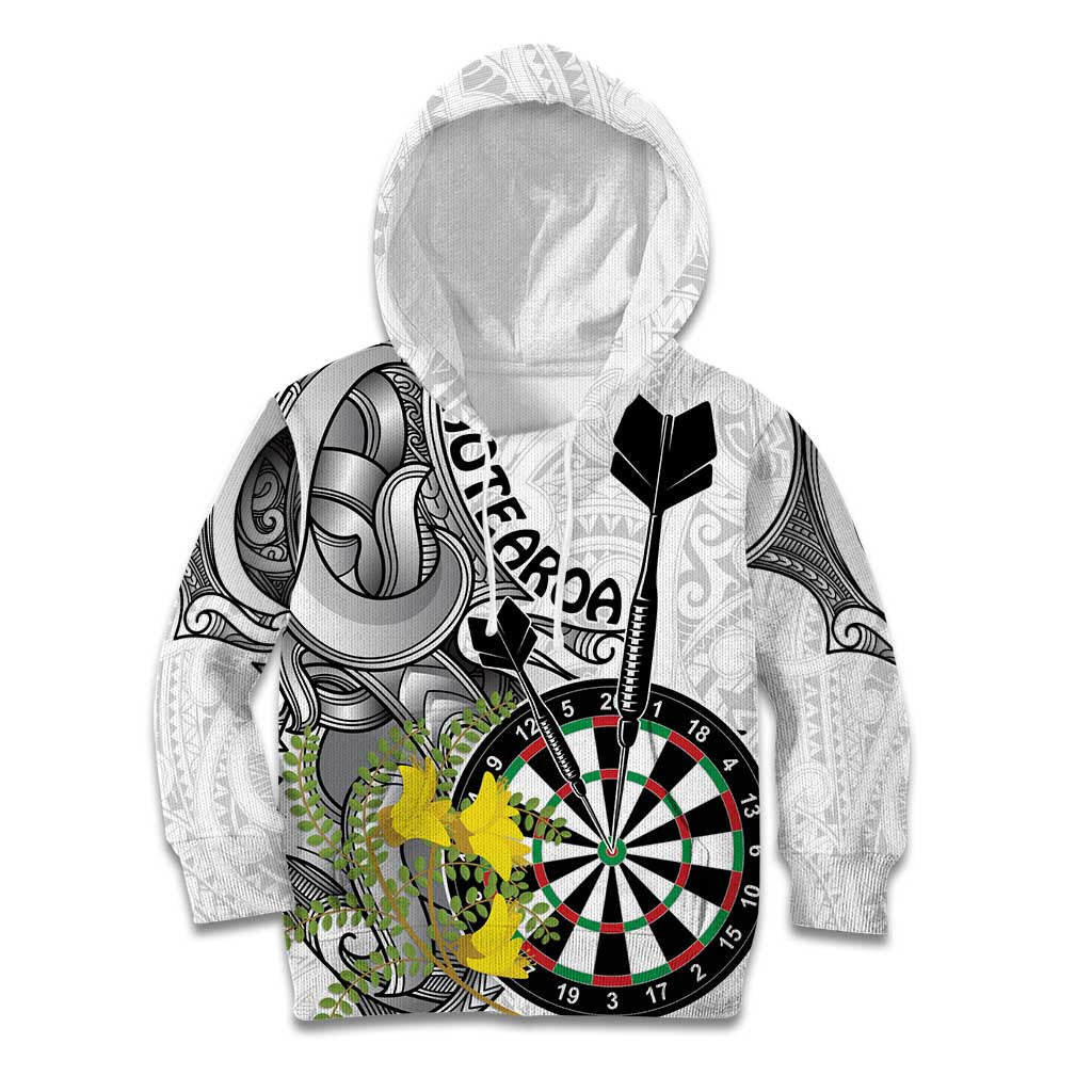 Personalised New Zealand Darts Kid Hoodie Kowhai Floral with Maori Tattoo LT9 Hoodie Black - Polynesian Pride