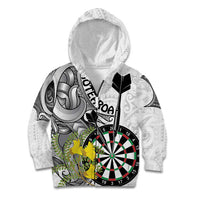 Personalised New Zealand Darts Kid Hoodie Kowhai Floral with Maori Tattoo LT9 Zip Hoodie Black - Polynesian Pride