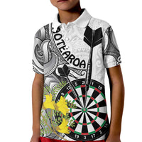 Personalised New Zealand Darts Kid Polo Shirt Kowhai Floral with Maori Tattoo LT9 Kid Black - Polynesian Pride