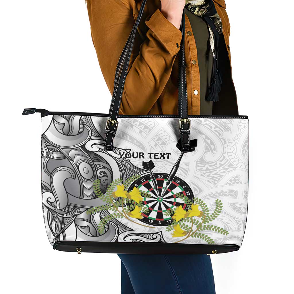 Personalised New Zealand Darts Leather Tote Bag Kowhai Floral with Maori Tattoo LT9 - Polynesian Pride