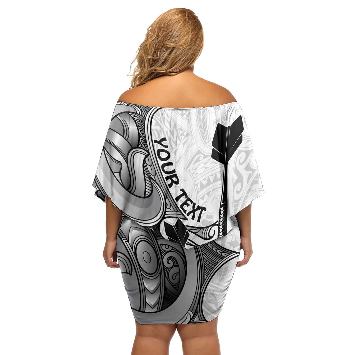 Personalised New Zealand Darts Off Shoulder Short Dress Kowhai Floral with Maori Tattoo LT9 - Polynesian Pride