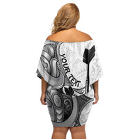 Personalised New Zealand Darts Off Shoulder Short Dress Kowhai Floral with Maori Tattoo LT9 - Polynesian Pride