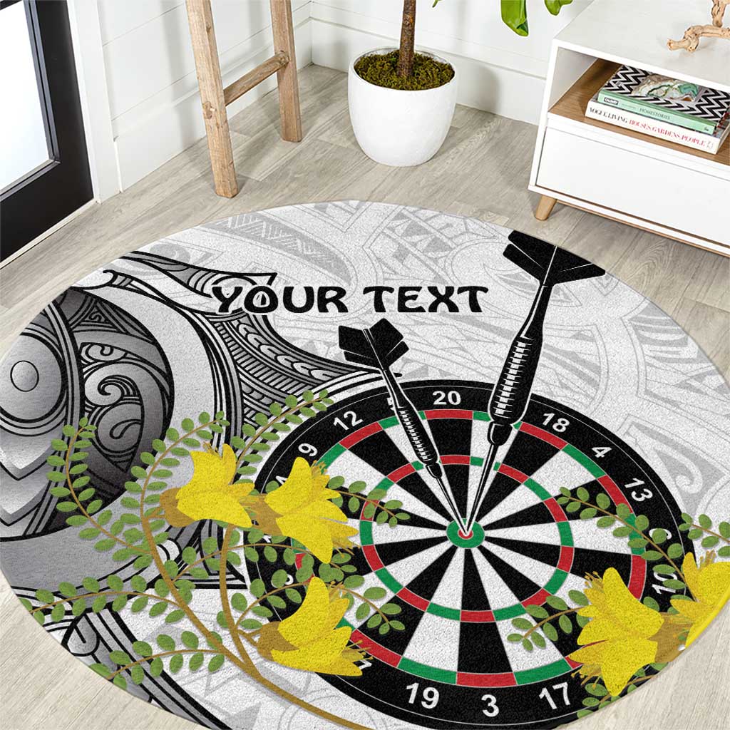 Personalised New Zealand Darts Round Carpet Kowhai Floral with Maori Tattoo LT9 Black - Polynesian Pride