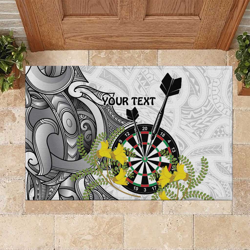 Personalised New Zealand Darts Rubber Doormat Kowhai Floral with Maori Tattoo LT9 Black - Polynesian Pride
