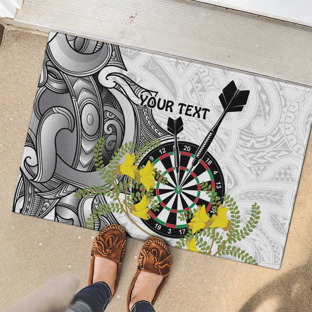 Personalised New Zealand Darts Rubber Doormat Kowhai Floral with Maori Tattoo LT9 - Polynesian Pride
