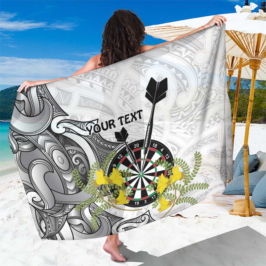 Personalised New Zealand Darts Sarong Kowhai Floral with Maori Tattoo LT9 One Size 44 x 66 inches Black - Polynesian Pride