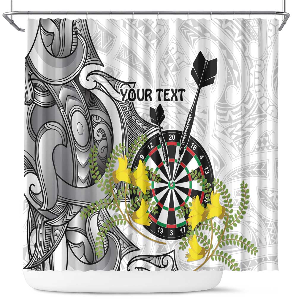 Personalised New Zealand Darts Shower Curtain Kowhai Floral with Maori Tattoo LT9 Black - Polynesian Pride