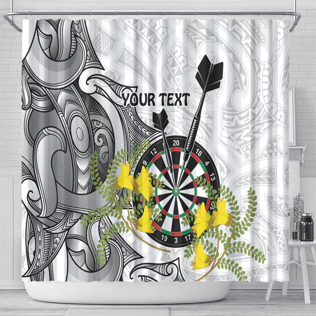 Personalised New Zealand Darts Shower Curtain Kowhai Floral with Maori Tattoo LT9 - Polynesian Pride
