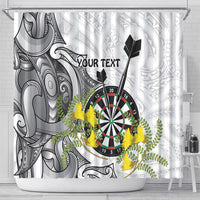Personalised New Zealand Darts Shower Curtain Kowhai Floral with Maori Tattoo LT9 - Polynesian Pride