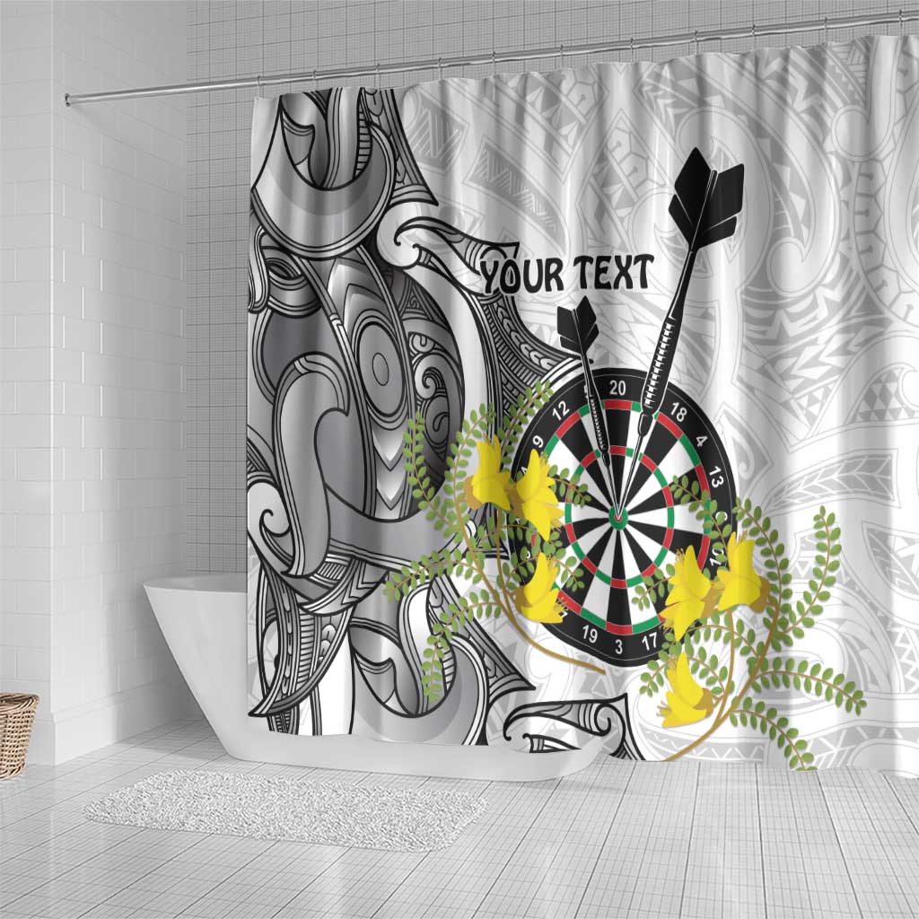 Personalised New Zealand Darts Shower Curtain Kowhai Floral with Maori Tattoo LT9 - Polynesian Pride