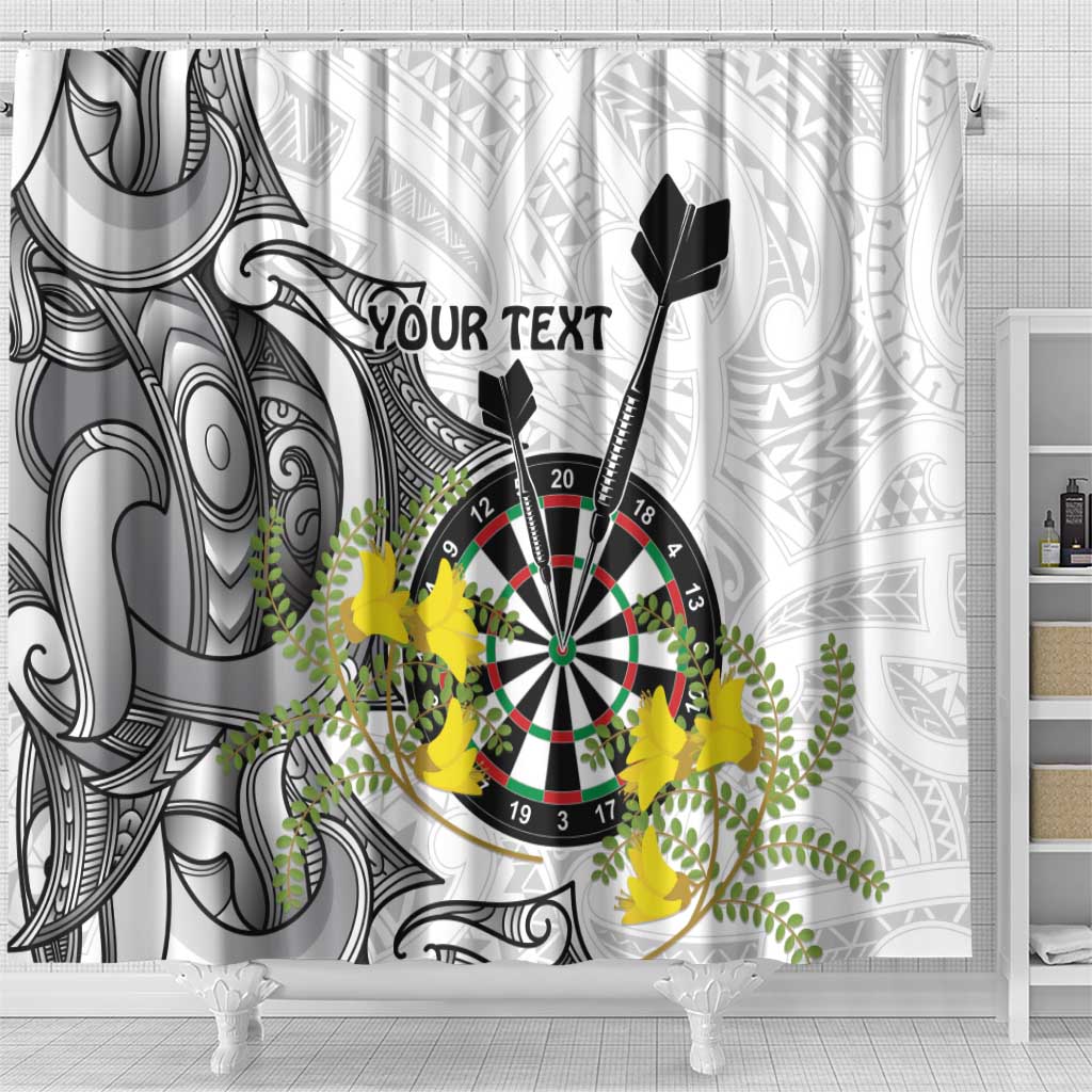 Personalised New Zealand Darts Shower Curtain Kowhai Floral with Maori Tattoo LT9 - Polynesian Pride