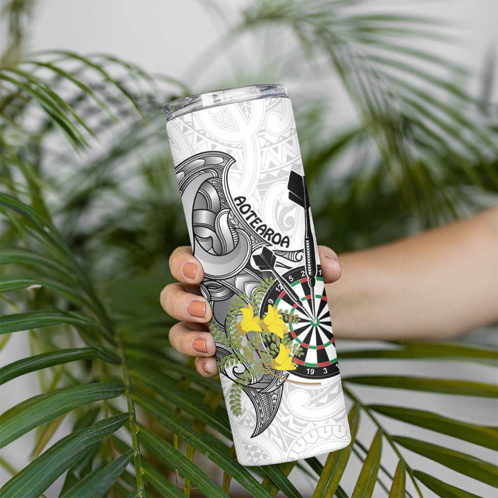 Personalised New Zealand Darts Skinny Tumbler Kowhai Floral with Maori Tattoo LT9 - Polynesian Pride