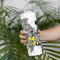 Personalised New Zealand Darts Skinny Tumbler Kowhai Floral with Maori Tattoo LT9 - Polynesian Pride