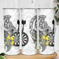Personalised New Zealand Darts Skinny Tumbler Kowhai Floral with Maori Tattoo LT9 - Polynesian Pride