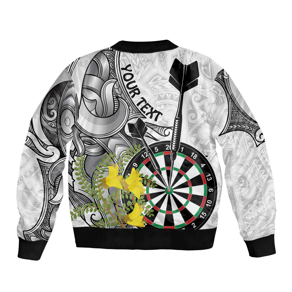 Personalised New Zealand Darts Sleeve Zip Bomber Jacket Kowhai Floral with Maori Tattoo LT9 - Polynesian Pride