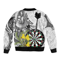 Personalised New Zealand Darts Sleeve Zip Bomber Jacket Kowhai Floral with Maori Tattoo LT9 - Polynesian Pride