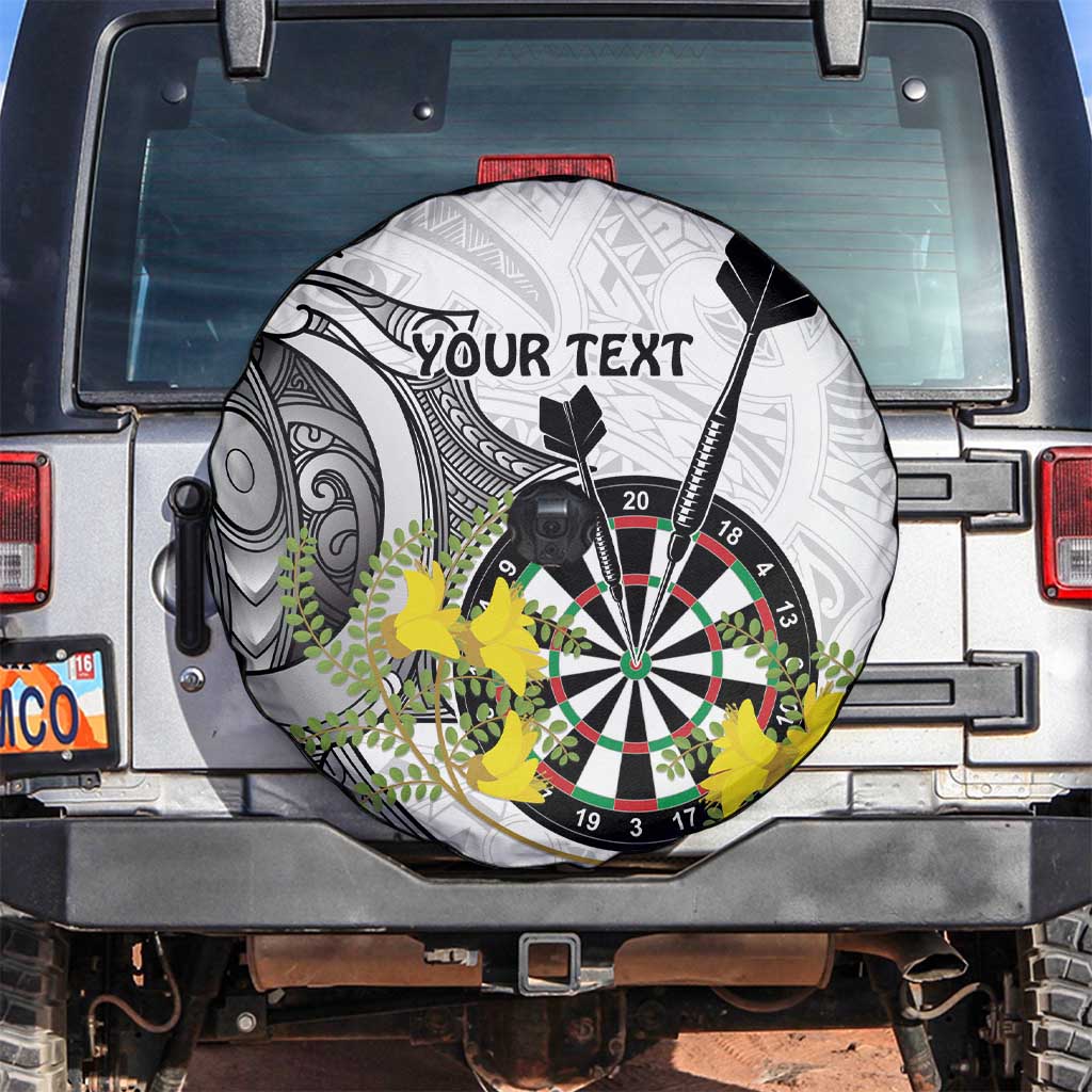 Personalised New Zealand Darts Spare Tire Cover Kowhai Floral with Maori Tattoo LT9 Black - Polynesian Pride