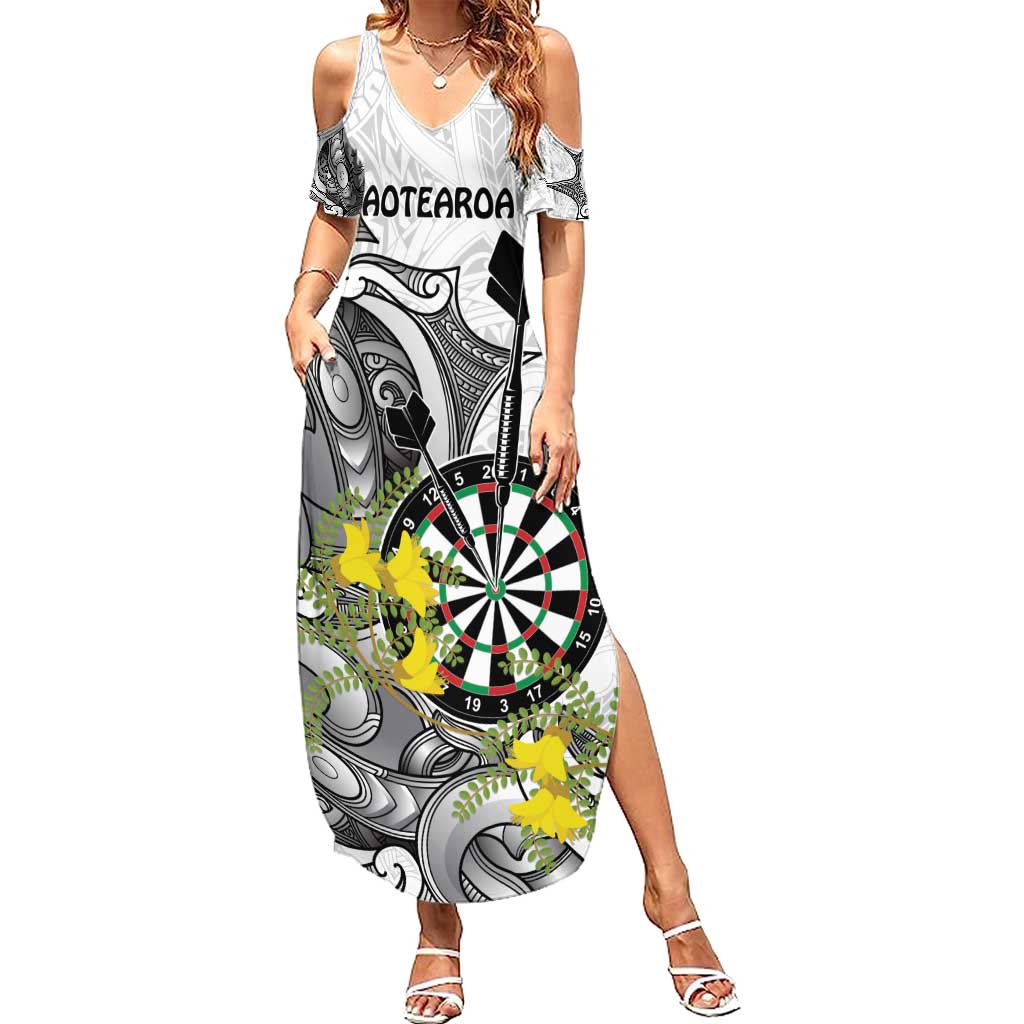 Personalised New Zealand Darts Summer Maxi Dress Kowhai Floral with Maori Tattoo LT9 Women Black - Polynesian Pride