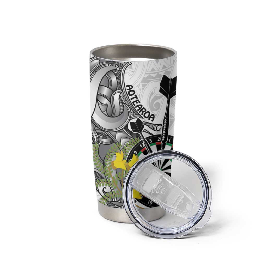 Personalised New Zealand Darts Tumbler Cup Kowhai Floral with Maori Tattoo LT9 - Polynesian Pride