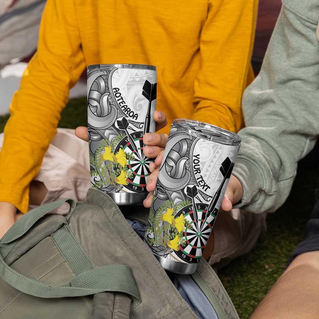 Personalised New Zealand Darts Tumbler Cup Kowhai Floral with Maori Tattoo LT9 - Polynesian Pride