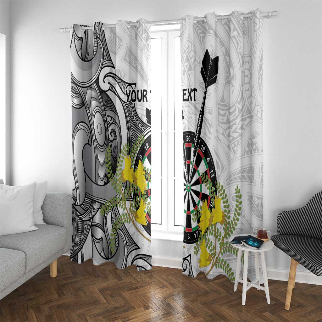 Personalised New Zealand Darts Window Curtain Kowhai Floral with Maori Tattoo LT9 With Grommets Black - Polynesian Pride