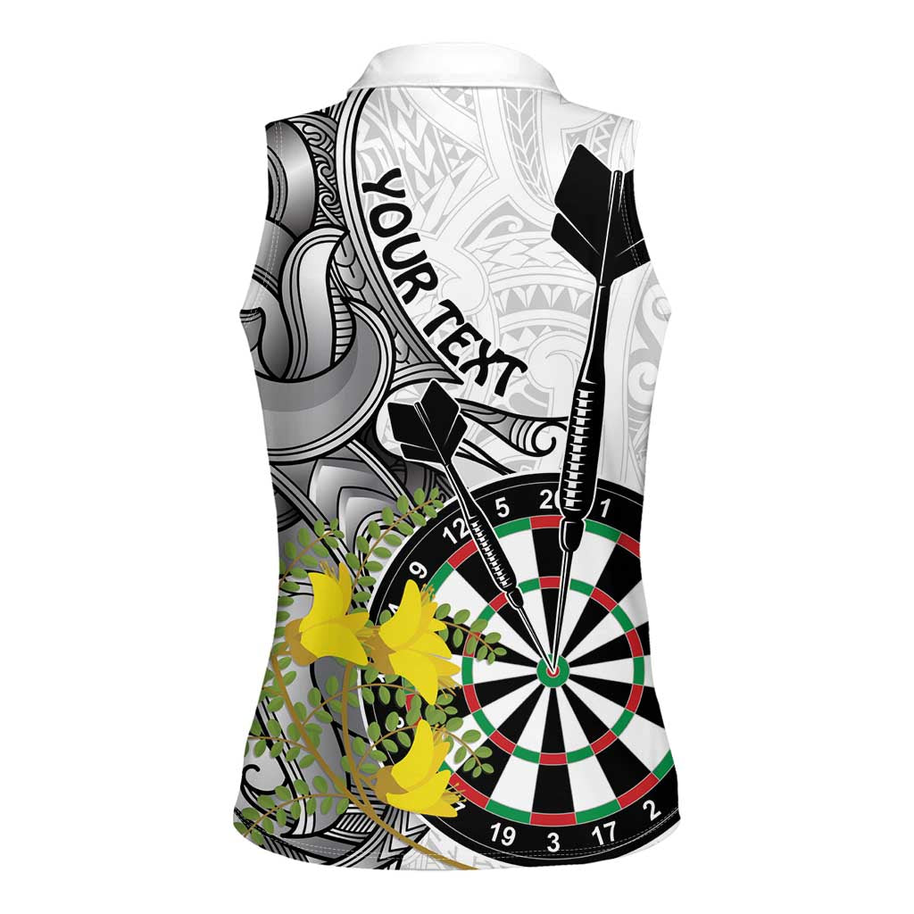 Personalised New Zealand Darts Women Sleeveless Polo Shirt Kowhai Floral with Maori Tattoo LT9 - Polynesian Pride