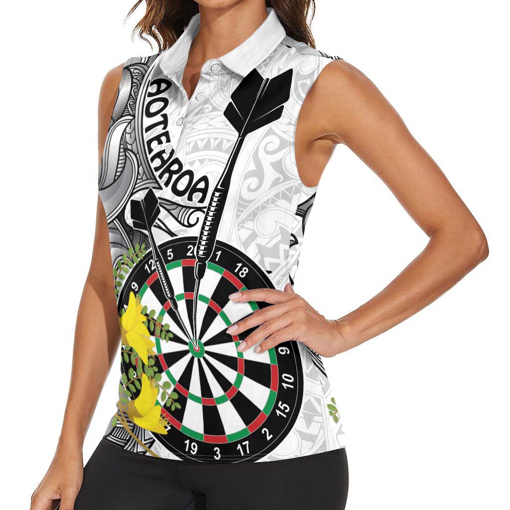 Personalised New Zealand Darts Women Sleeveless Polo Shirt Kowhai Floral with Maori Tattoo LT9 - Polynesian Pride