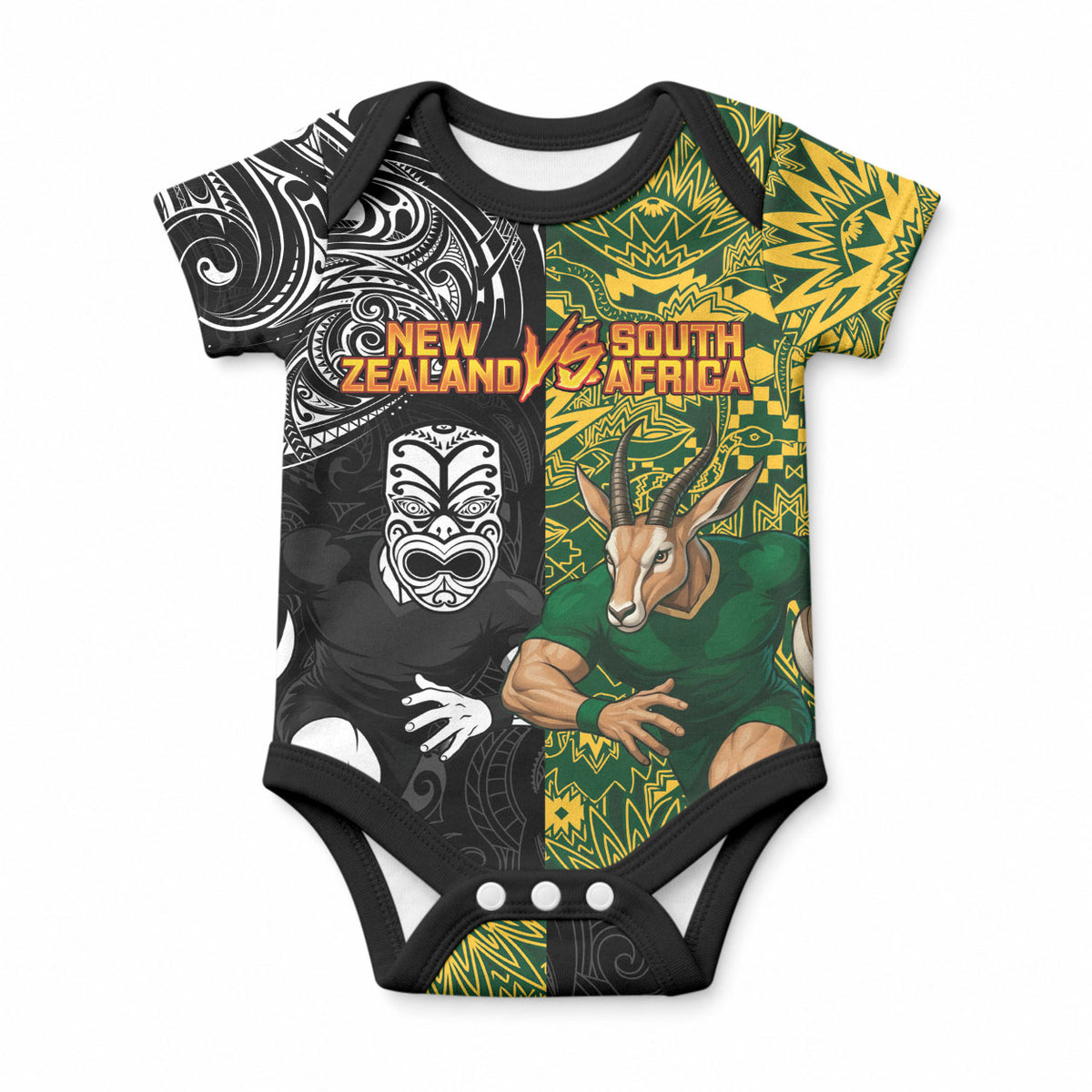 Custom New Zealand vs South Africa Baby Onesie Rugby Rivalry Two Nations One Battle