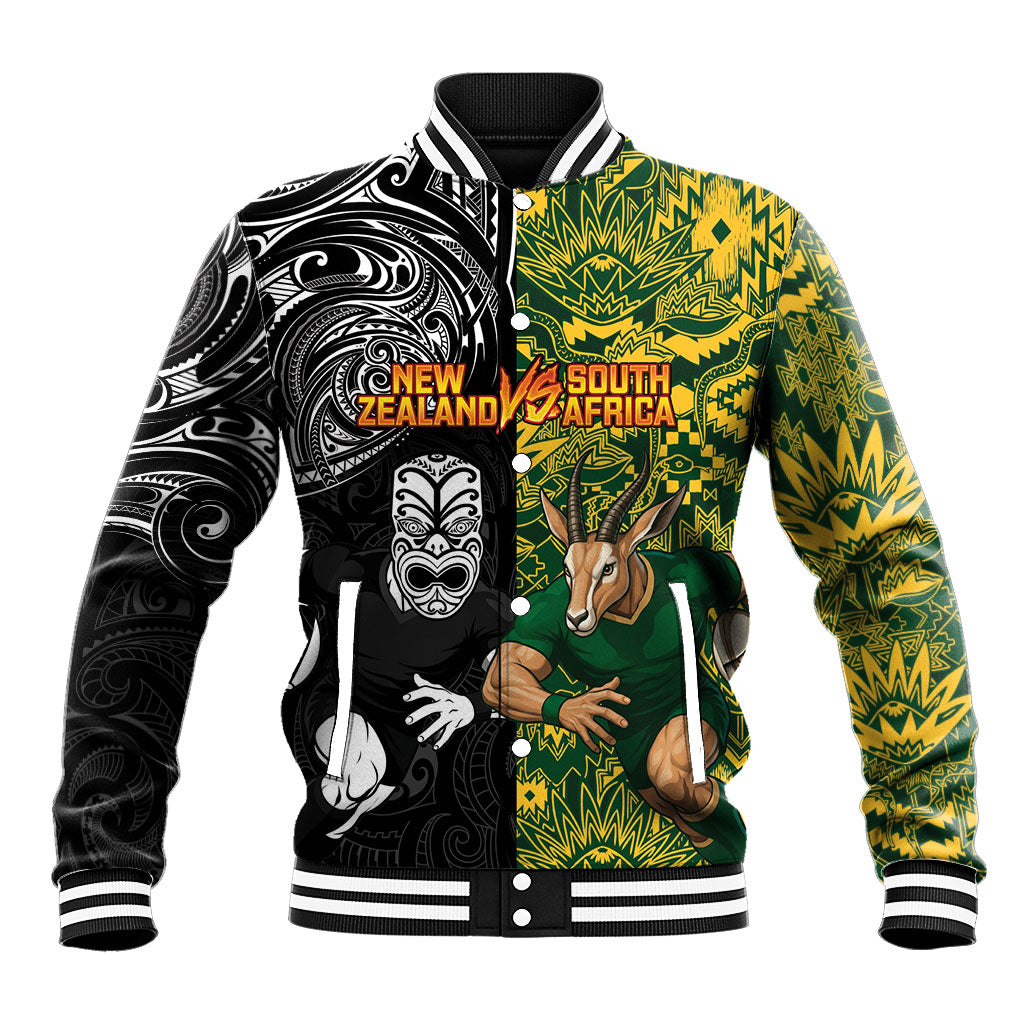 Custom New Zealand vs South Africa Baseball Jacket Rugby Rivalry Two Nations One Battle
