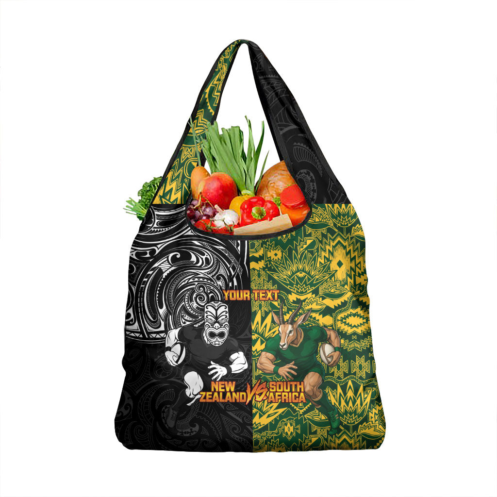 Custom New Zealand vs South Africa Grocery Bag Rugby Rivalry Two Nations One Battle