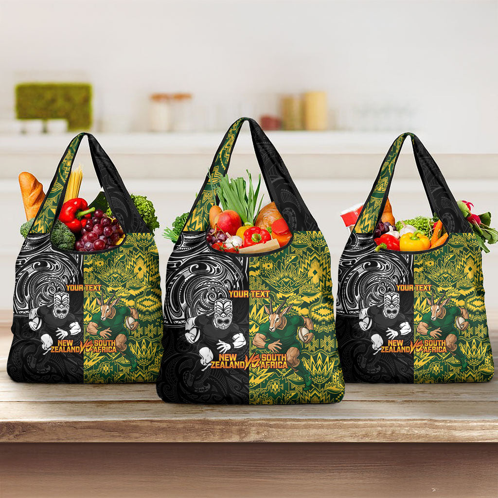 Custom New Zealand vs South Africa Grocery Bag Rugby Rivalry Two Nations One Battle