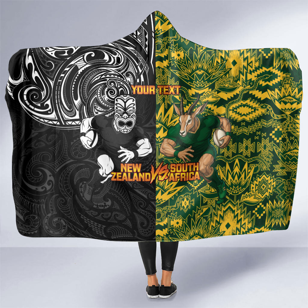 Custom New Zealand vs South Africa Hooded Blanket Rugby Rivalry Two Nations One Battle
